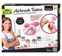 Lena- Airbrush Tattoo Studio avec 100 pochoirs et 4 Couleurs pailletées, pour Faire des Tatouages Scintillants sur la Peau, pour Les Enfants à partir de 8 Ans, Étoile, 42443, Blanc/Rose
