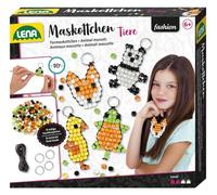 LENA 42547 Kit de bricolage pour 4 animaux mascottes, avec 250 perles à enfiler tendance, un cordon noir, 4 anneaux & instructions, kit pour enfants à partir de 6 ans