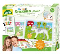 Lena Bricolage Image Chien, kit Complet avec Cadre, Aiguille émoussée en métal, Fil de Laine, Grille à Broder avec pré-Impression, pour Enfants à partir de 6 Ans, 42626, Multicolore, 17 x 12 cm