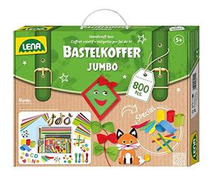 LENA - 42629 Coffret Jumbo Comprenant Divers matériaux pour l'artisanat, avec du Caoutchouc, du Papier coloré, des Perles, des Pompons, des Rubans, des Boutons, des Yeux écarquillés, à partir de 5 Ans