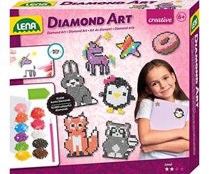LENA 42646 Kit de bricolage diamant complet pour 20 autocollants aux couleurs tendance avec 10 000 perles de diamant colorées, stylo, film adhésif, plateau de tri et instructions (français non