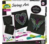 LENA - 42650 Set d'artisanat String Art Papillon et Coeur, Set Complet pour 2 Images de Fils tendus, avec 2 plaques de Base, épingles et 6 Fils colorés, pour Enfants à partir de 8 Ans Multicolore