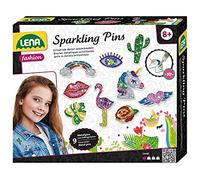 Lena 42662 - Set de Bricolage Metal Sparkling Pin, pour épingles métalliques Scintillantes, avec 9 Formes d'épingles, 7 Couleurs Scintillantes et Colle de Bricolage, pour Enfants à partir de 8 Ans