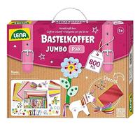 LENA - 42664 - Coffret de bricolage Jumbo avec 800 pièces aux couleurs pastel, avec de la mousse, du papier coloré, des strass, des pompons, des rubans, des boutons, des yeux ronds, dès 5 ans, rose