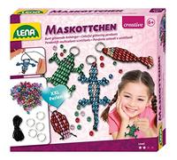 Lena 42688 Kit d'artisanat pour 4 mascottes, 4 Porte-Bonheur/Porte-clés avec 290 Perles à Enfiler XXL, Cordon Noir, 4 Anneaux et Instructions, Set pour Enfants à partir de 6 Ans