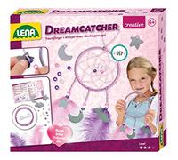 LENA - 42699 - Kit de bricolage Dreamcatcher, pour fabriquer un attrape-rêves avec anneau en métal, du fil, des plumes et des pendentifs nuage, lune et étoile, kit pour enfants à partir de 6 ans
