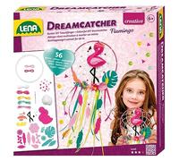 Lena 42700 - Kit de Bricolage Dreamcatcher Flamingo, 56 pièces, pour fabriquer Un Attrape-rêves avec Anneau, Rubans et ficelles colorés, Perles et Fleurs en Tissu, kit pour Enfants à partir de 6 Ans