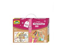 Lena 42714 - Coffret de bricolage avec 400 pièces, avec papier coloré, caoutchouc mousse, cure-pipe, strass, yeux vacillants, pompons, boutons et plus, dès 5 ans, rose & violet