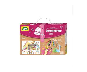 LENA - 42714 - Coffret de bricolage avec 400 pièces, avec papier coloré, caoutchouc mousse, cure-pipe, strass, yeux vacillants, pompons, boutons et plus, dès 5 ans, rose & violet