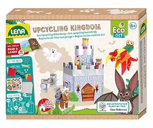 LENA - 42831 - Set de bricolage Eco Upcycling Royaume, à partir de feuilles de papier et d'objets ménagers, mobile 2 en 1 et set de jeu, set de colle pour garçons et filles, dès 6 ans