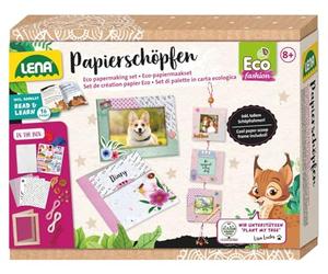 LENA 42838 Eco Création en papier pour enfants à partir de 8 ans, kit de bricolage avec cadre à création, autocollants, papiers à motif, cordes, pendentifs en métal, papier crépon, pochoirs, perles en