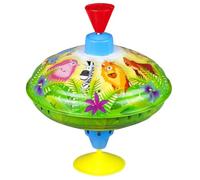 Lena 52263 Toupie Les Animaux de la Jungle, Ø 16 cm, en métal, toupie à Pompe Classique, toupie avec piédestal, pour Enfants à partir de 18 Mois