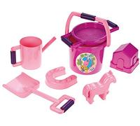 LENA - 5445 "Happy Pony, pour Enfants à partir de 2 Ans, Jouets de Plage avec Seau, Tamis, moules à la Forme d'une Maison, Cheval et Fer à Cheval, Grande Pelle à Sable et arrosoir, Rose