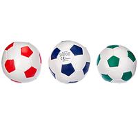 Lena 62163 Lot de 3 ballons de football souples pour le sport Blanc avec bleu, vert ou rouge, 3 balles souples de 10 cm chacune, pour l'intérieur et l'extérieur, balles de sport souples pour enfants à