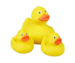 Lena 65543 Lot de 3 Canards couineurs pour Enfant à partir de 12 Mois Jaune 11 cm et 2 Canards env. 5 cm
