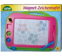 Lena 65714 - Grand tableau à dessin magnétique couleur - Environ 41 cm - Tableau magique avec poignée, stylo attaché et 3 tampons - Tableau magique pour enfants à partir de 3 ans - Tableau de peinture avec 4 champs de couleur rose