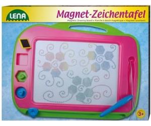 Lena 65714 - Grand tableau à dessin magnétique couleur - Environ 41 cm - Tableau magique avec poignée, stylo attaché et 3 tampons - Tableau magique pour enfants à partir de 3 ans - Tableau de peinture avec 4 champs de couleur rose