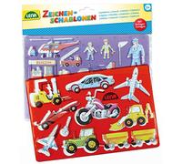 LENA - 65773 Ensemble de gabarits avec véhicules et personnages, 2 pochoirs et gabarits de couleurs avec motifs de véhicules et de personnages, 26 x 19 cm chacun, pour enfants à partir de 3 ans