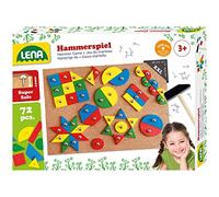 LENA - 65827 Jeu de Marteau Standard, avec 72 pièces colorées en 9 Formes colorées, Plaque de Base en liège 28 x 19,5 cm, Marteau et Clous, pour Les Enfants à partir de 3 Ans