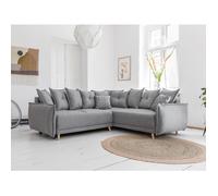 Lena - canapé d'angle convertible - avec coffre - style scandinave - 5 places - droit - Gris clair