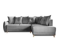 Lena - canapé d'angle droit 5 places - convertible avec coffre - en velours côtelé - Gris Gris G