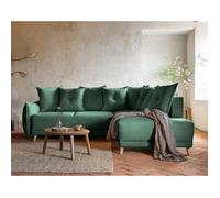 Lena - canapé d'angle droit 5 places - convertible avec coffre - en velours côtelé - Vert