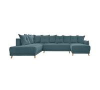 LENA - Canapé d'angle panoramique convertible gauche - L312x90x155/190cm Couleur - Bleu turquoise