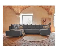 BOBOCHIC LENA - Canapé d'angle panoramique convertible gauche - L312x90x155/190cm Couleur - Gris foncé