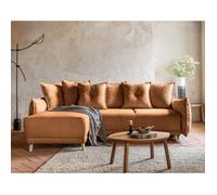 Lena - canapé d'angle réversible 4 places - convertible avec coffre - en velours côtelé - Rouille