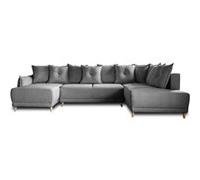 Lena - canapé panoramique d'angle droit 7 places - convertible avec coffre - en velours côtelé - Gris Gris G