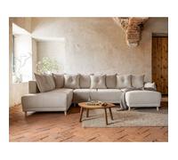 Lena - canapé panoramique d'angle gauche 7 places - convertible avec coffre - en velours côtelé - Beige Beige