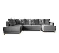 Lena - canapé panoramique d'angle gauche 7 places - convertible avec coffre - en velours côtelé - Gris Gris G