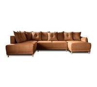 Lena - canapé panoramique d'angle gauche 7 places - convertible avec coffre - en velours côtelé - Rouille Rouille G