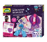 Lena Kit de bricolage Glam Scrunchies Designer - Kit créatif pour fille avec textile, bande élastique, 5 breloques, boîte de rangement en forme de cœur et matériel de couture - Cadeau pour enfants à