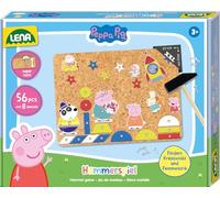 LENA - Jeu du Marteau Peppa Pig - Set Créatif avec 44 Pièces Colorées, Marteau, Clous et Plaque en Liège, dès 3 Ans