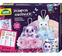 Lena Kit de bricolage Glam Pompon Pendentif - Kit créatif pour enfants avec pompommaker, tulle à paillettes, fils de laine et pièces en caoutchouc mousse, bricolage pour enfants à partir de 8 ans