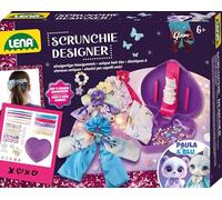 Lena Kit de bricolage Glam Scrunchies Designer - Kit créatif pour fille avec textile, bande élastique, 5 breloques, boîte de rangement en forme de cœur et matériel de couture - Cadeau pour enfants à