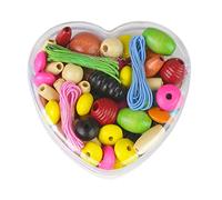 Lena Lot de Perles à Enfiler en Bois dans Une boîte en Forme de cœur avec Perles en Bois d'env. 2 cm pour Enfants à partir de 3 Ans - Perles pour Bricolage de chaînes et Bijoux à Enfiler - 32043