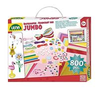 LENA Mallette de Bricolage Jumbo de 800 Couleurs Pastel pour Loisirs créatifs avec Gomme Mousse, Papier coloré, Strass, Pompons, Rubans, Boutons, Yeux croustillants et Bien Plus Encore 5 Ans, 42664