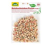 Lena Bricolage, 300 Rondes à Enfiler et avec des Lettres, Set de Perles en Bois pour Enfants à partir de 4 Ans, Naturel Brun, 32051, Cube Nature/Ecriture colorée