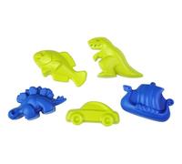 LENA - Set de Sable, 5 pièces avec Dinos, T-Rex, stégosaure, Poisson, Voiture et Bateau Viking, Convient dès 12 Mois, emballé dans Un Filet