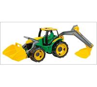 Lena - Tracteur avec godet et pelleteuse en plastique vert-jaune 65cm en boîte à partir de 3 ans