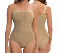 Lenashape Sous-vêtements gainants sans bretelles pour femmes, body triangle amincissant, beige, X-Large