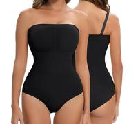 Lenashape Sous-vêtements gainants sans bretelles pour femmes, body triangle amincissant, noir, Medium