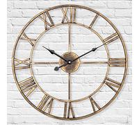 LENAUQ Horloge murale squelette silencieuse en métal, 40 cm, horloge murale vintage de ferme européenne avec chiffres romains, sans tic-tac, horloge murale à suspendre pour la maison, la cuisine, le