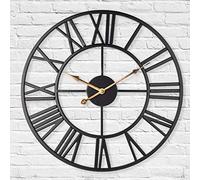 LENAUQ Horloge murale squelette silencieuse en métal, 40 cm, horloge murale vintage de ferme européenne avec chiffres romains, sans tic-tac, horloge murale à suspendre pour la maison, la cuisine, le