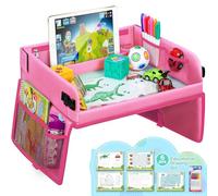 lenbest Plateau de Voyage Enfants, Jouet Créatif D'apprentissage Intérieur pour Accueil École, Planche à Dessin avec 1 Film Transparent de Peinture + 5 Papier à Dessin + 6 Crayons de Couleur (rose)
