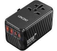 LENCENT 100W GaN3 Adaptateur Prise électrique 2 PD3,0 USB C+2 QC USB A Adaptateur Voyage Universel Charge Rapide International vers UK USA AUS Canada Italie Chine Japon Thaïlande Noir