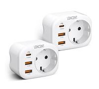 LENCENT 2X Prise Secteur USB 4000W, Chargeur PD 20W & Type C QC3,0 Multiprise avec 1 Prise EU, 1 USB C et 2 Ports USB Prise Murale Electrique Compatible avec Téléphones Idéal pour Bureau 4000W