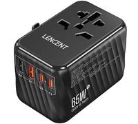 LENCENT 65W GaN III Adaptateur prise électrique avec 2 PD3,0 USB C+2 QC USB A Prise voyage universelle Téléphone PC Charge Rapide international vers UK USA AUS Canada Italie Chine Japon Thaïlande Noir